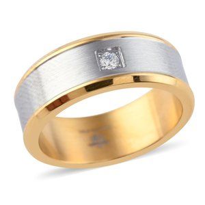 Diamond Men's Ring ION Plated Yellow Gold SS